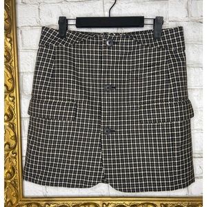 Helmut Lang Houndstooth Plaid Wool Mini Skirt